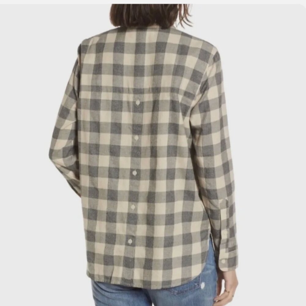 Madewell Oversized Flannel Button Down Shirt Gray Cream Plaid / Buffalo Medium - Picture 2 of 6